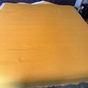 Vintage Waffle Weave  Acrylic Mustered Yellow Blanket Thermal Twin 72"x 86 soft